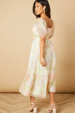 Petite Ruched Bust Organza Tiered Midi Dress