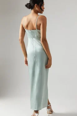 Petite Ruche Side Strappy Satin Maxi Bridesmaid Dress