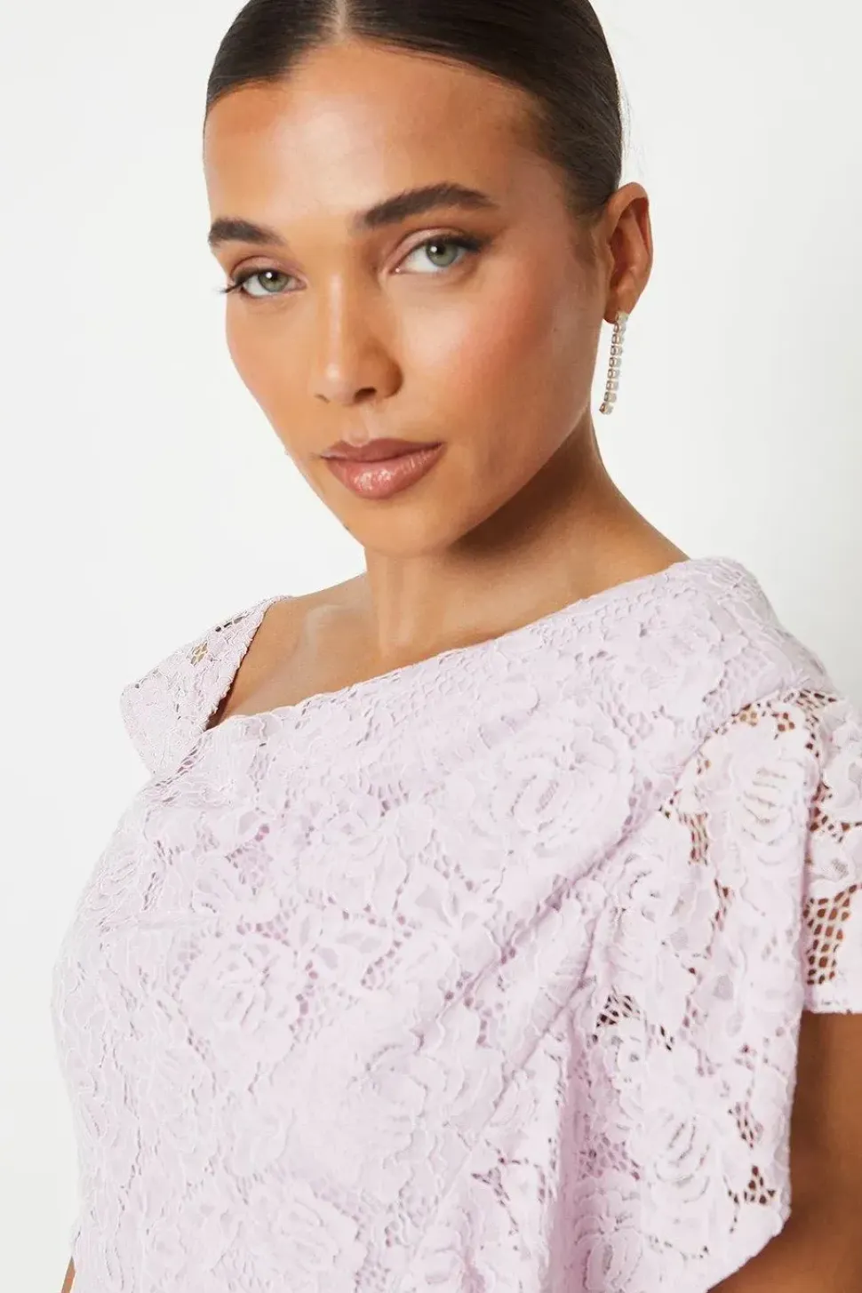 Petite Ruffle Detail Frill Shoulder Lace Midi Dress