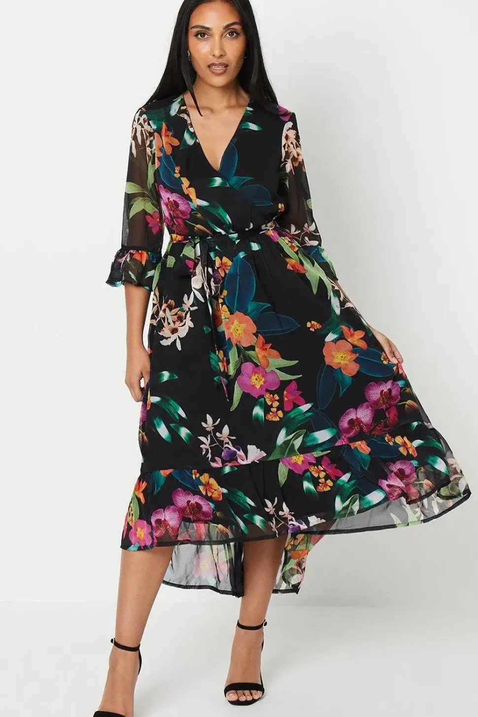 Petite Ruffle Detail Hi Lo Hem Dress