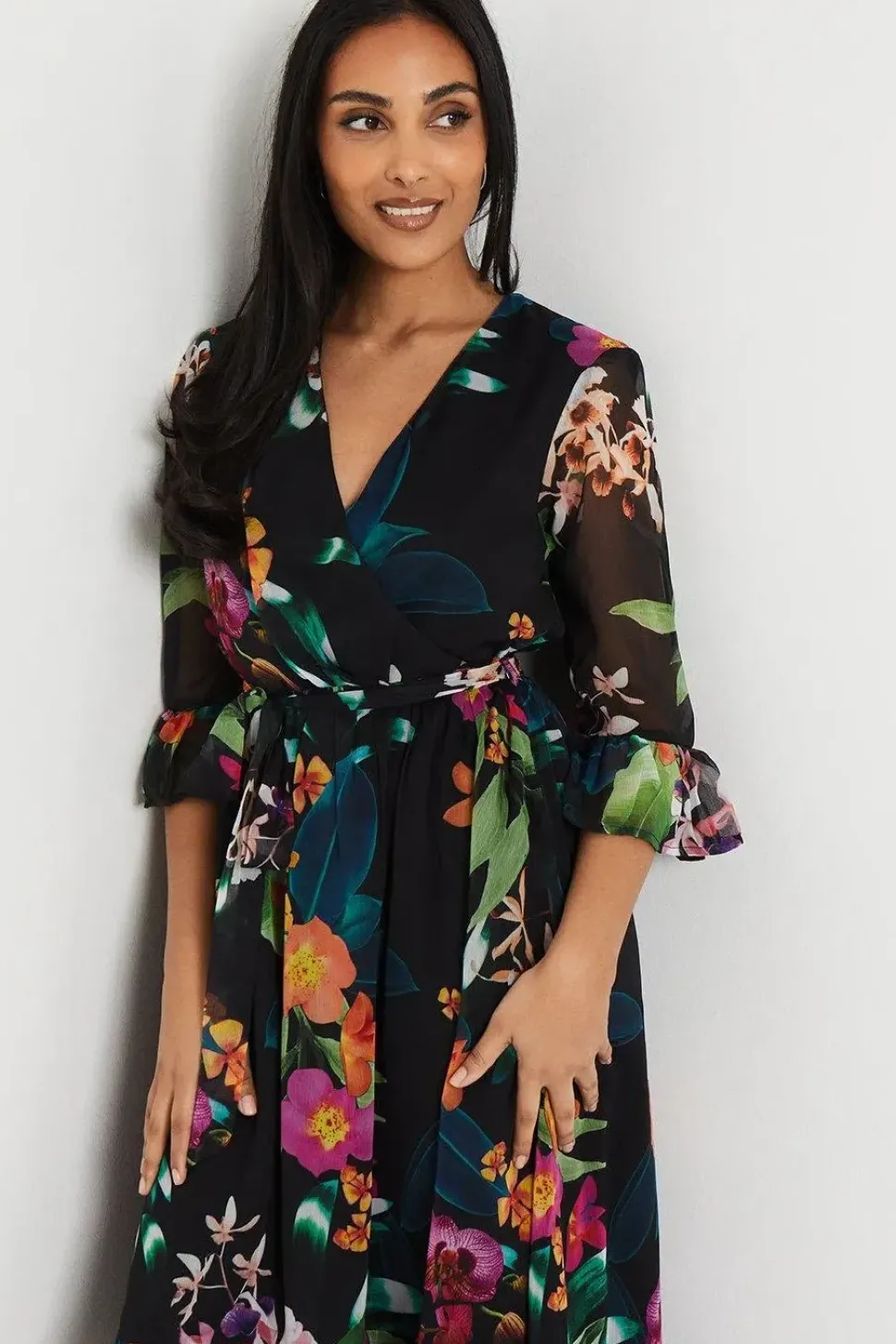 Petite Ruffle Detail Hi Lo Hem Dress