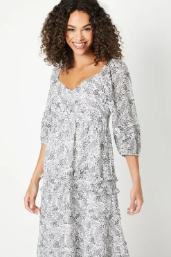 Petite Ruffle Detail Sweetheart Chiffon Midi Dress