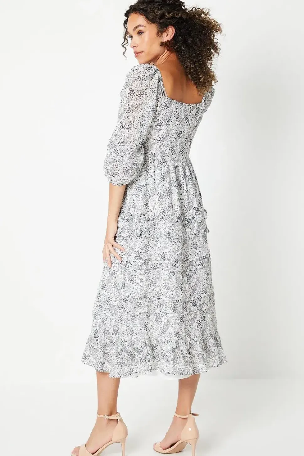 Petite Ruffle Detail Sweetheart Chiffon Midi Dress