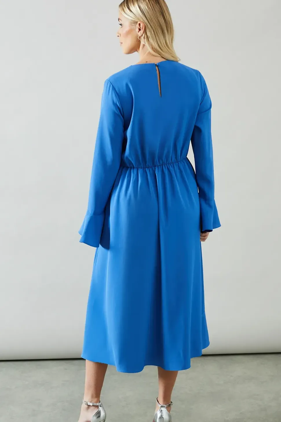 Petite Ruffle Front Belted Midi Dress