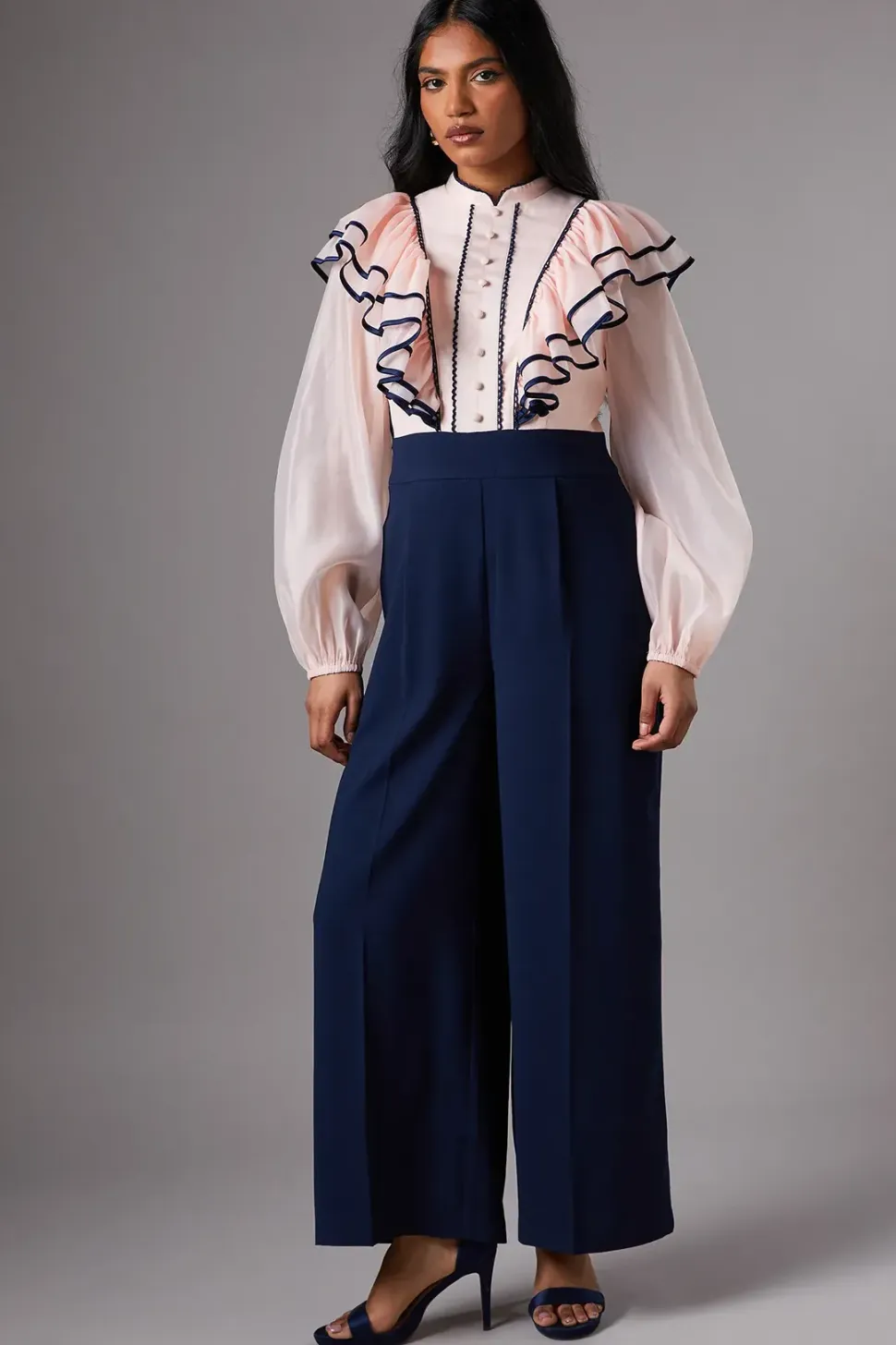 Petite Ruffle Shirt Jumpsuit