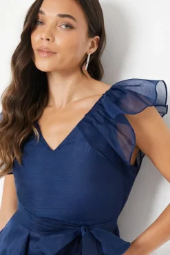 Petite Ruffle Shoulder High Low Dress