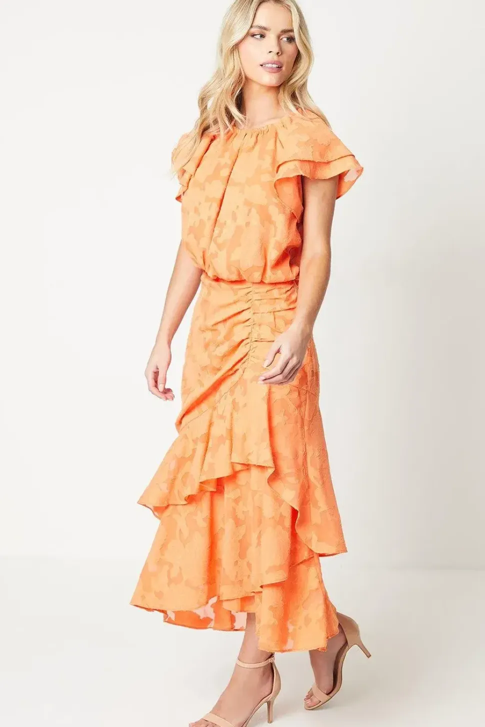Petite Ruffle Skirt Maxi Dress In Goergette Jacquard