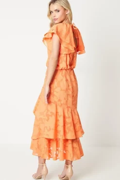 Petite Ruffle Skirt Maxi Dress In Goergette Jacquard