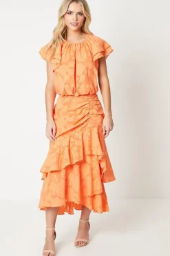 Petite Ruffle Skirt Maxi Dress In Goergette Jacquard