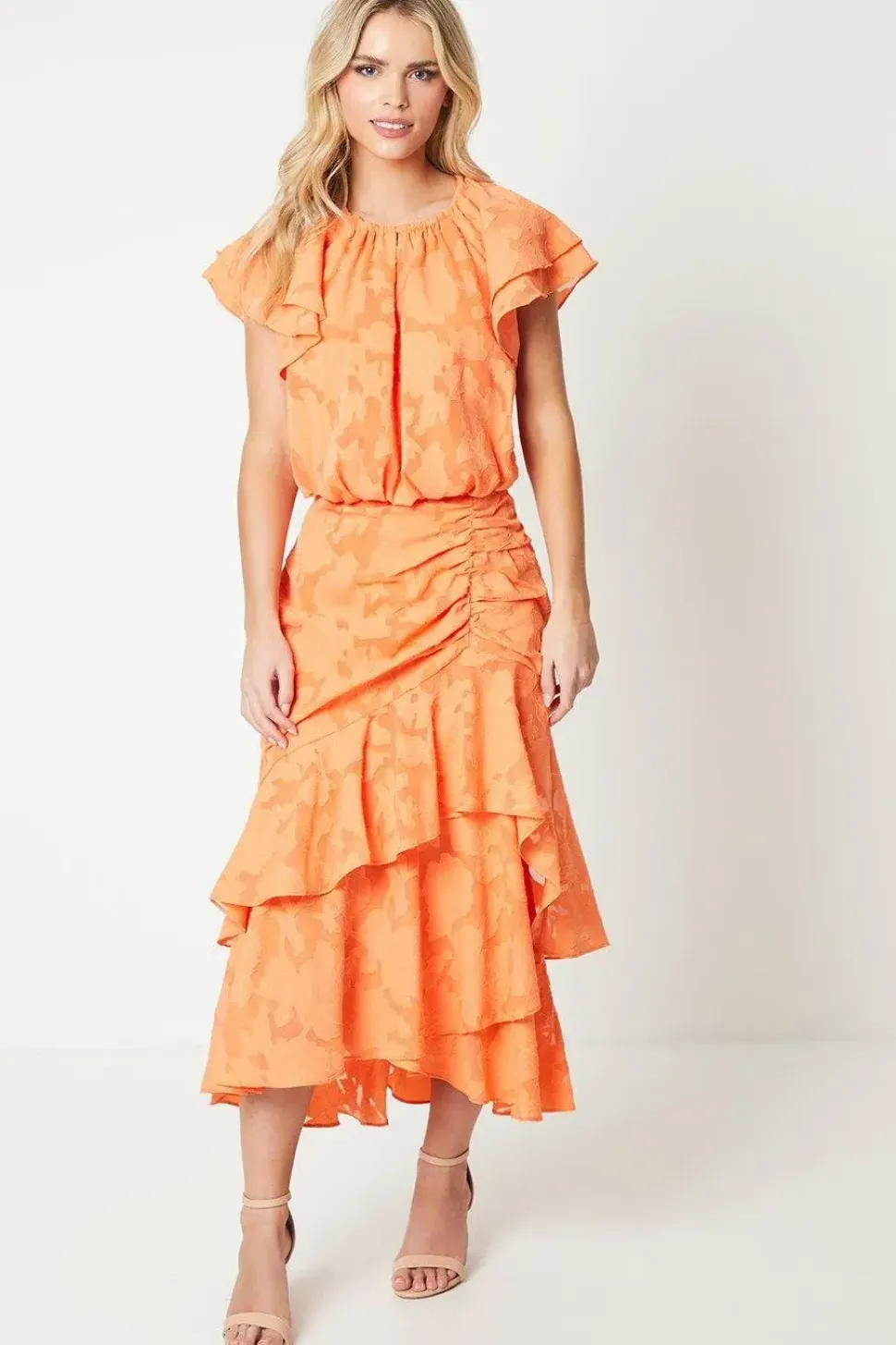 Petite Ruffle Skirt Maxi Dress In Goergette Jacquard