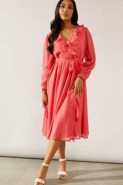 Petite Ruffle Wrap Midi Dress