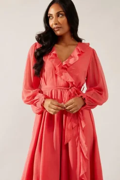 Petite Ruffle Wrap Midi Dress