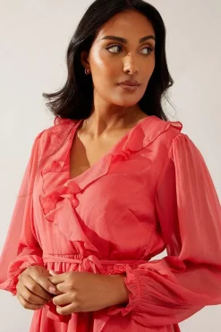 Petite Ruffle Wrap Midi Dress