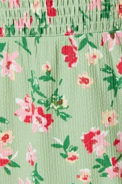 Petite Sage Floral Shirred Waist Detail Mini Dress