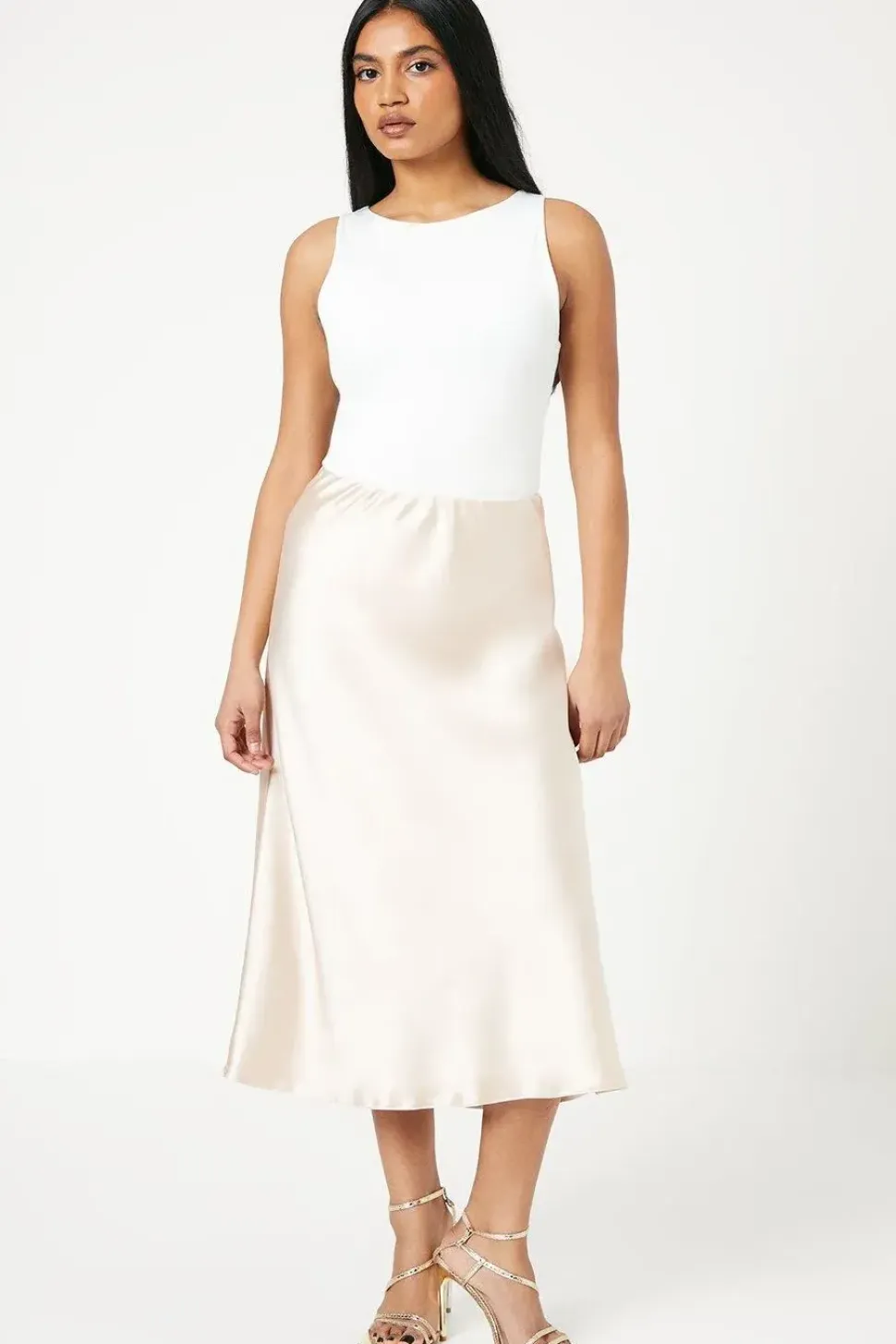 Petite Satin Bias Cut Midi Skirt