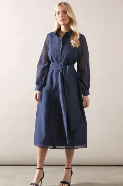 Petite Satin Detail Organza Midi Shirt Dress
