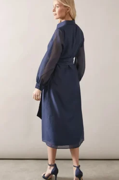 Petite Satin Detail Organza Midi Shirt Dress