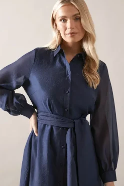 Petite Satin Detail Organza Midi Shirt Dress