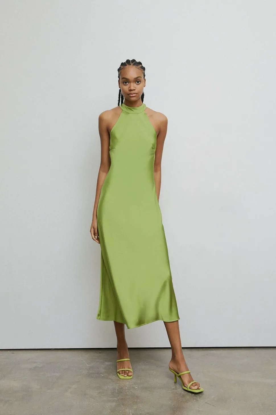 Petite Satin Halter Neck Backless Slip Dress