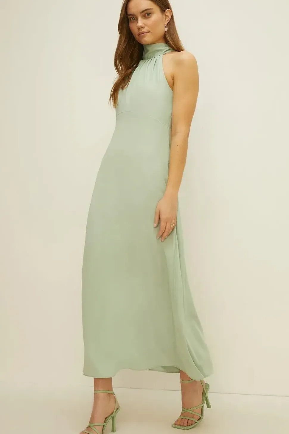 Petite Satin Halter Neck Midi Dress