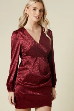 Petite Satin Jacquard Wrap Mini Dress