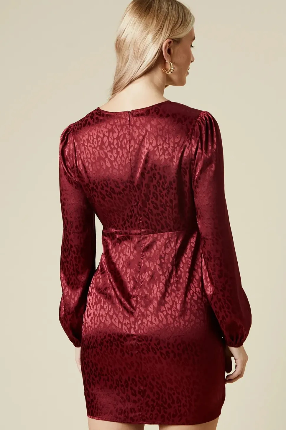 Petite Satin Jacquard Wrap Mini Dress