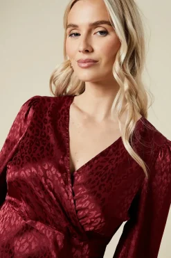 Petite Satin Jacquard Wrap Mini Dress