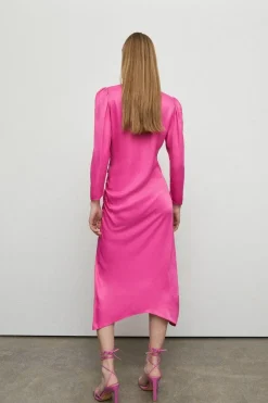 Petite Satin Long Sleeve Wrap Midi Slip Dress