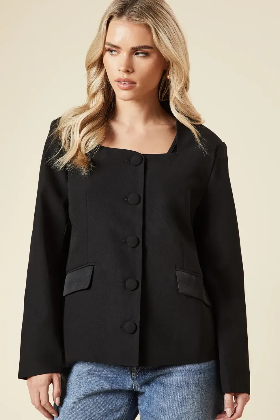 Petite Satin Sweetheart Neckline Jacket