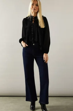 Petite Satin Trim Georgette Blouse