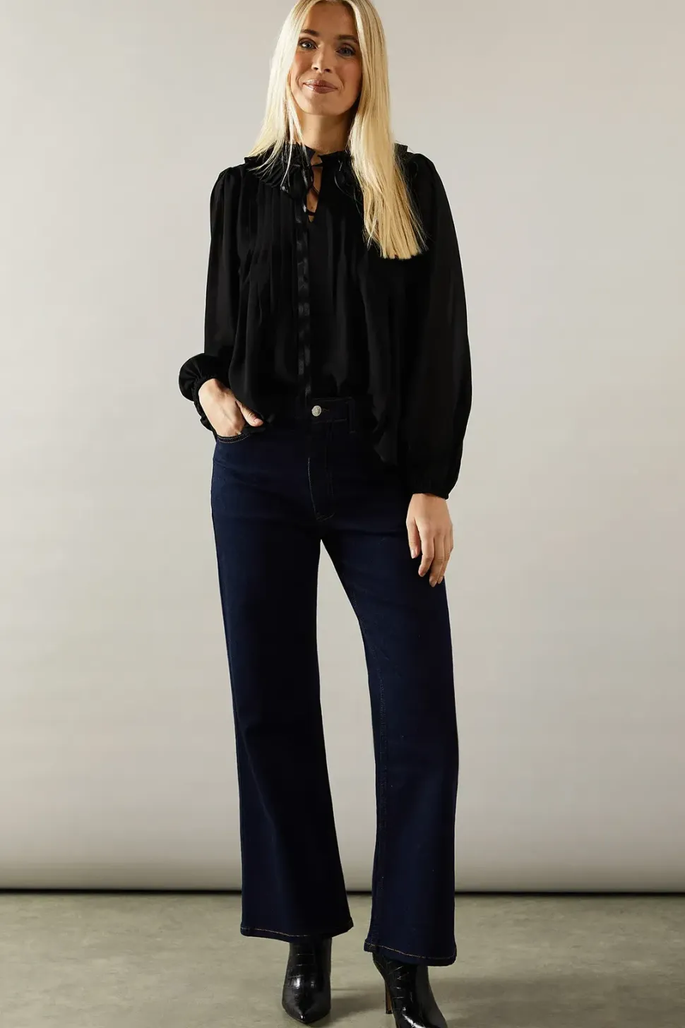 Petite Satin Trim Georgette Blouse