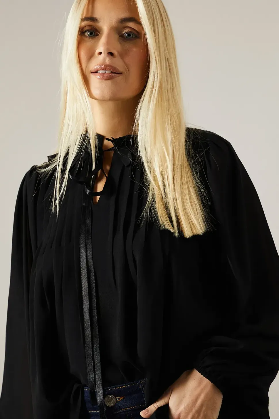 Petite Satin Trim Georgette Blouse