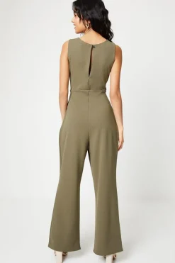 Petite Scuba Crepe Ruched Front Wide Leg Jumpsuit