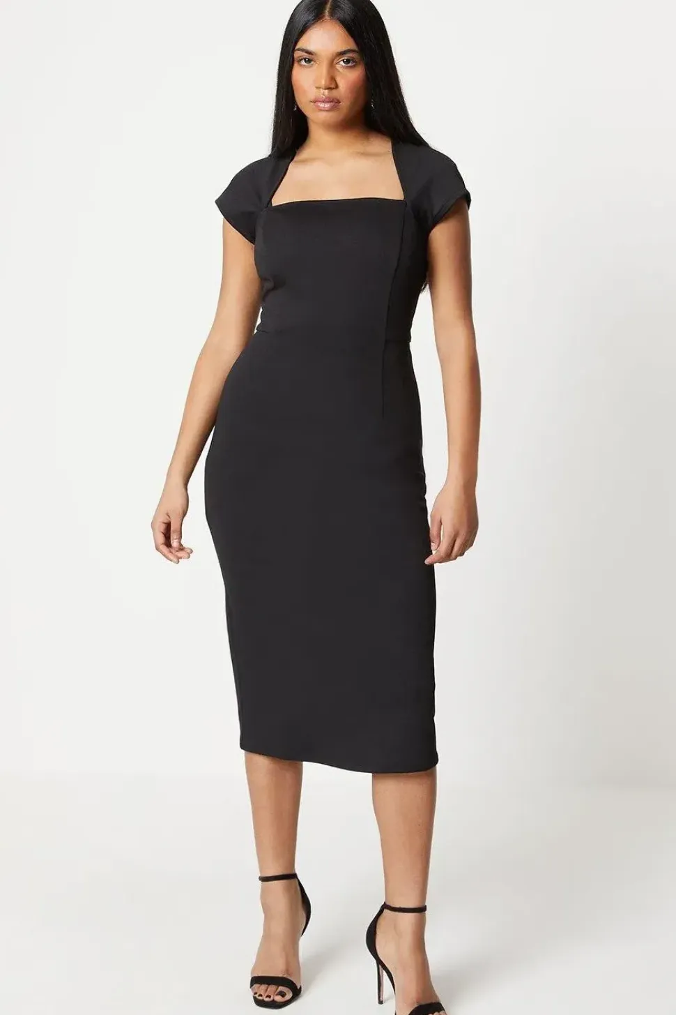 Petite Scuba Crepe Squared Neck Midi Dress