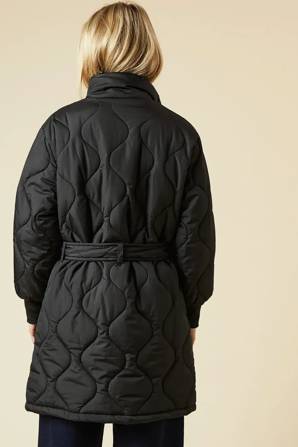 Petite Self Covered Button Quilted Padded Puffer Midi Coat