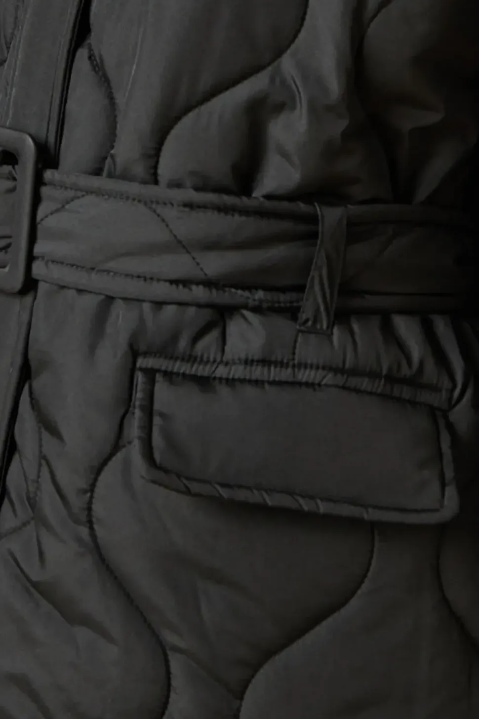 Petite Self Covered Button Quilted Padded Puffer Midi Coat
