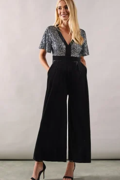 Petite Sequin Contrast Velvet Jumpsuit