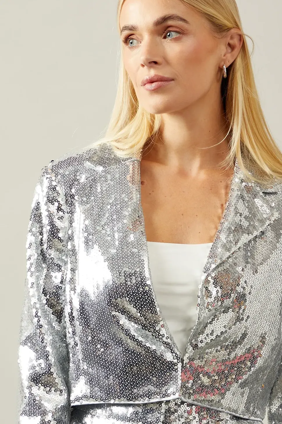 Petite Sequin Crop Blazer