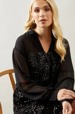 PETITE SEQUIN SHIRT DRESS