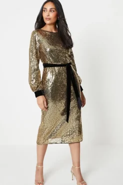 Petite Sequin Velvet Tie Midi Dress