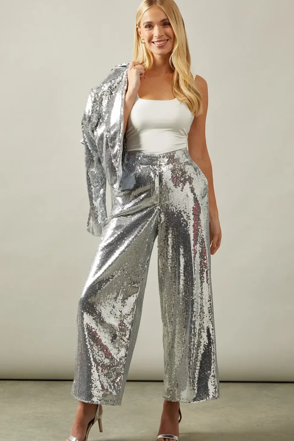 Petite Sequin Wide Leg Trousers