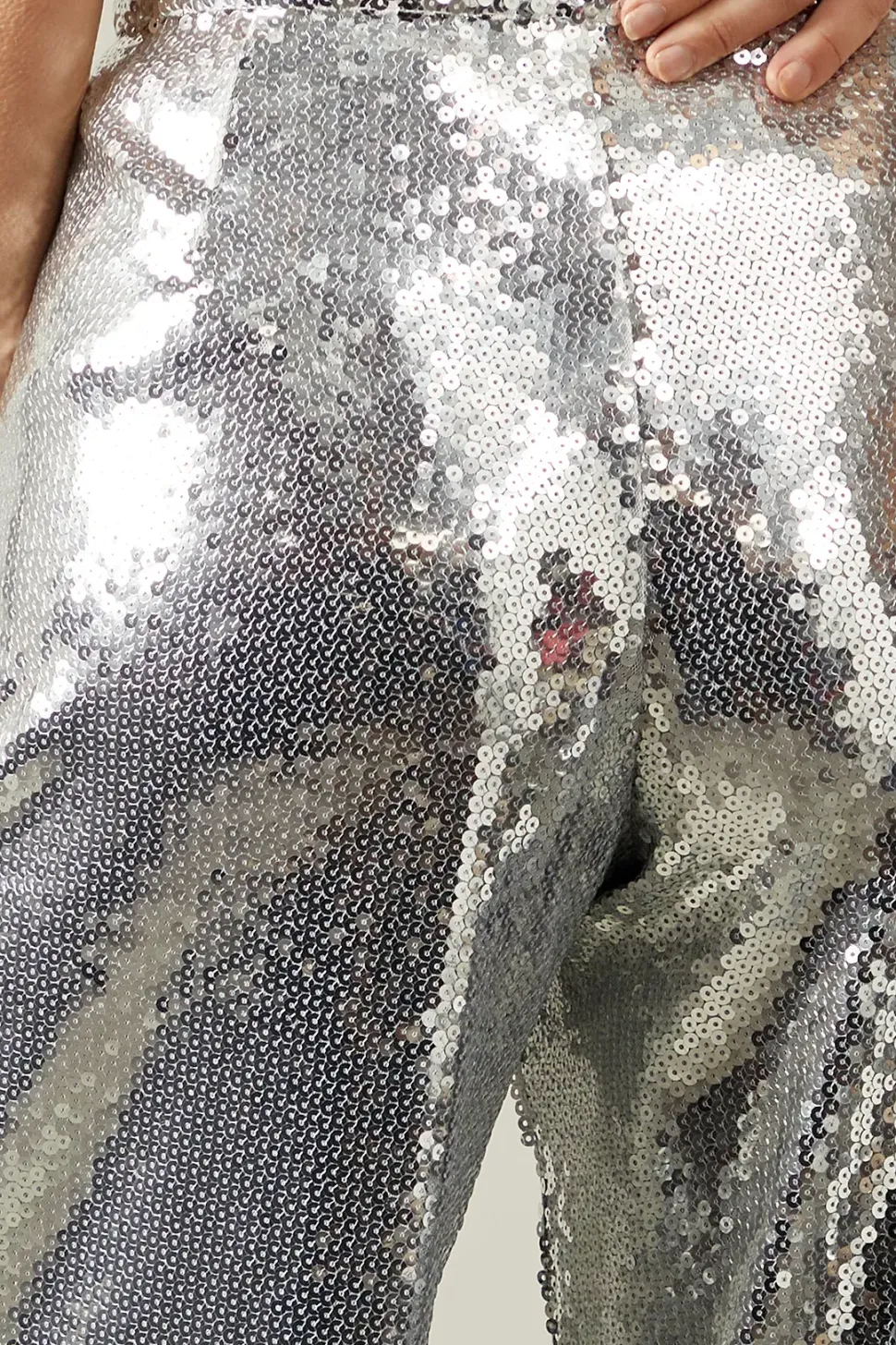 Petite Sequin Wide Leg Trousers