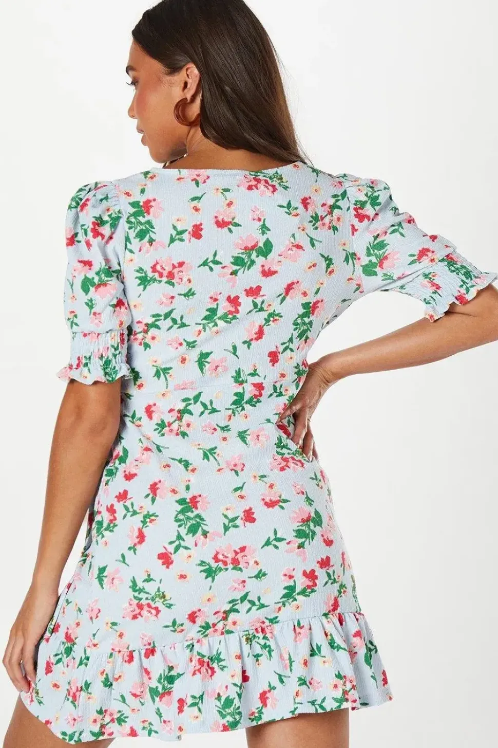 Petite Shirred Cuff Wrap Detail Mini Dress