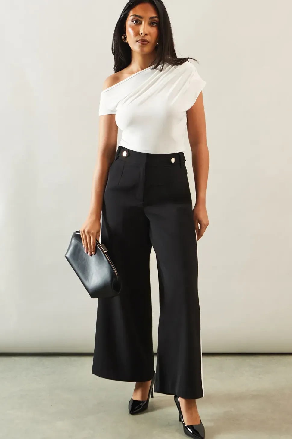 Petite Side Stripe Wide Leg Trousers