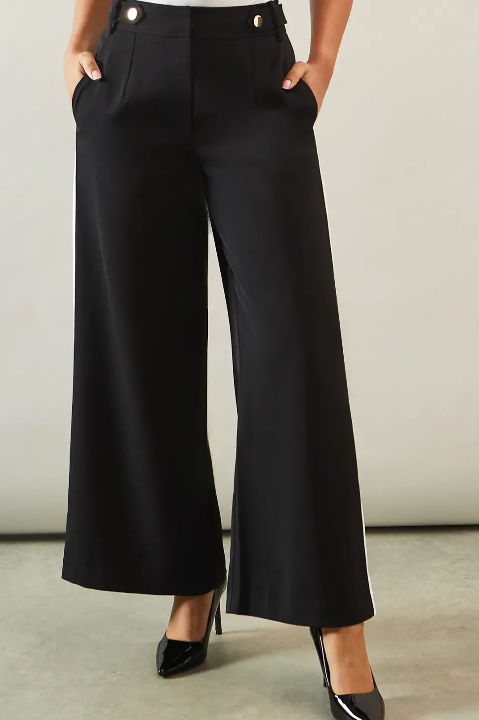 Petite Side Stripe Wide Leg Trousers