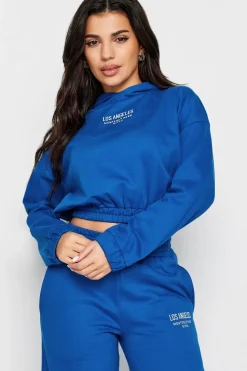 Petite Slogan Cropped Hoodie