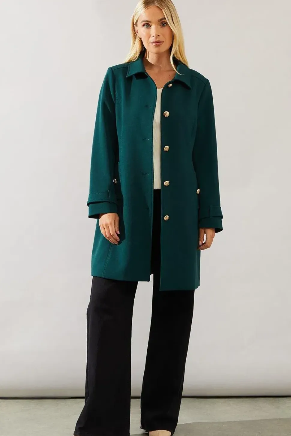 Petite Smart Cuff Detail Pea Coat