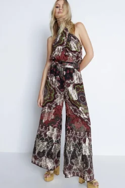 Petite Sparkle Border Print Halter Neck Jumpsuit