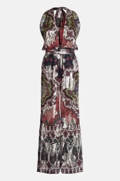 Petite Sparkle Border Print Halter Neck Jumpsuit