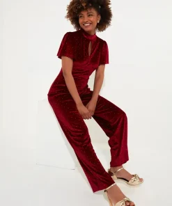 Petite Sparkle Velour Flutter Sleeve Wide Leg Jumpsuit